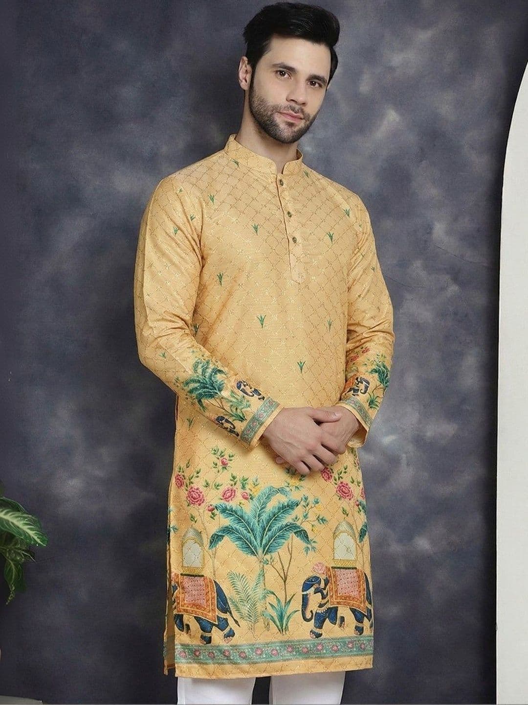 LADY BERRY Men Floral Printed Sequinned Indie Prints Kurta - view 1
