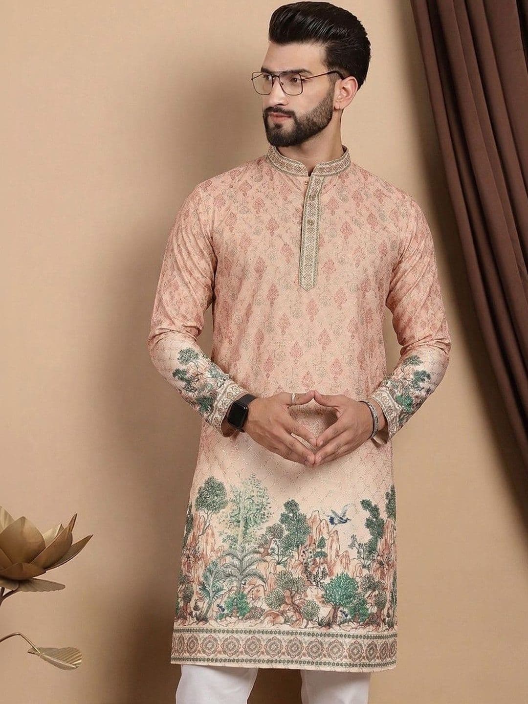 LADY BERRY Men Floral Printed Sequinned Indie Prints Kurta - view 1