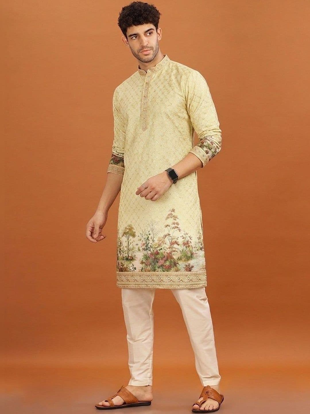 LADY BERRY Men Floral Printed Sequinned Indie Prints Kurta - view 1