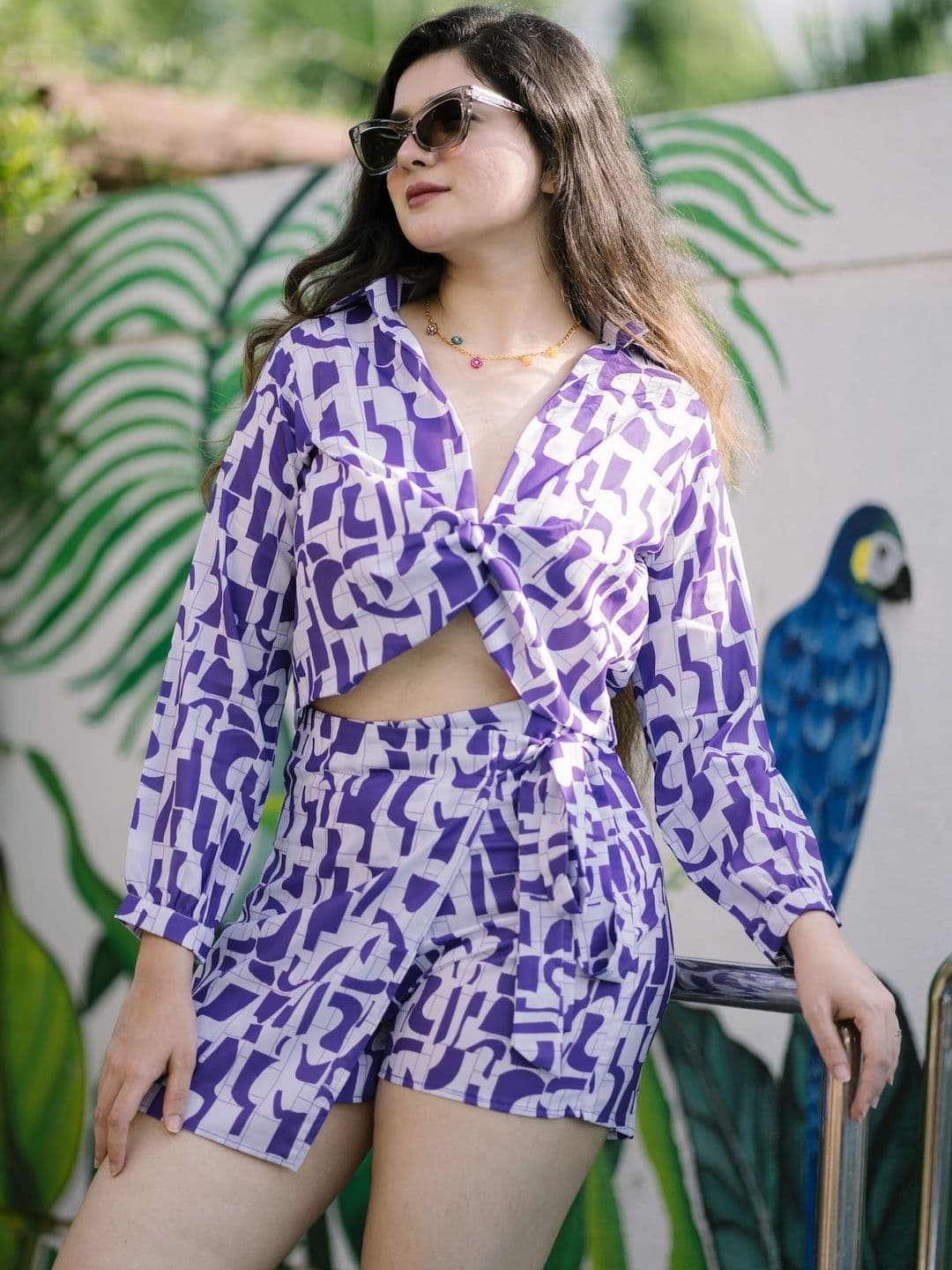 HERE&NOW Tropical Printed Shirt With Shorts Co-Ords Set - view 1