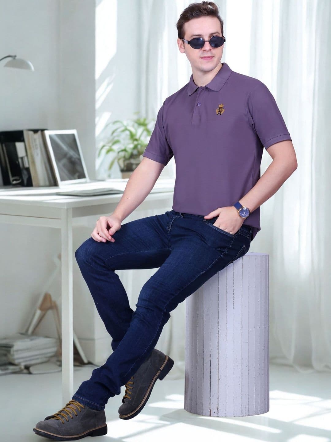FLOSBERRY Mens Solid Polo Embroidered Chest Logo Tshirts - view 1
