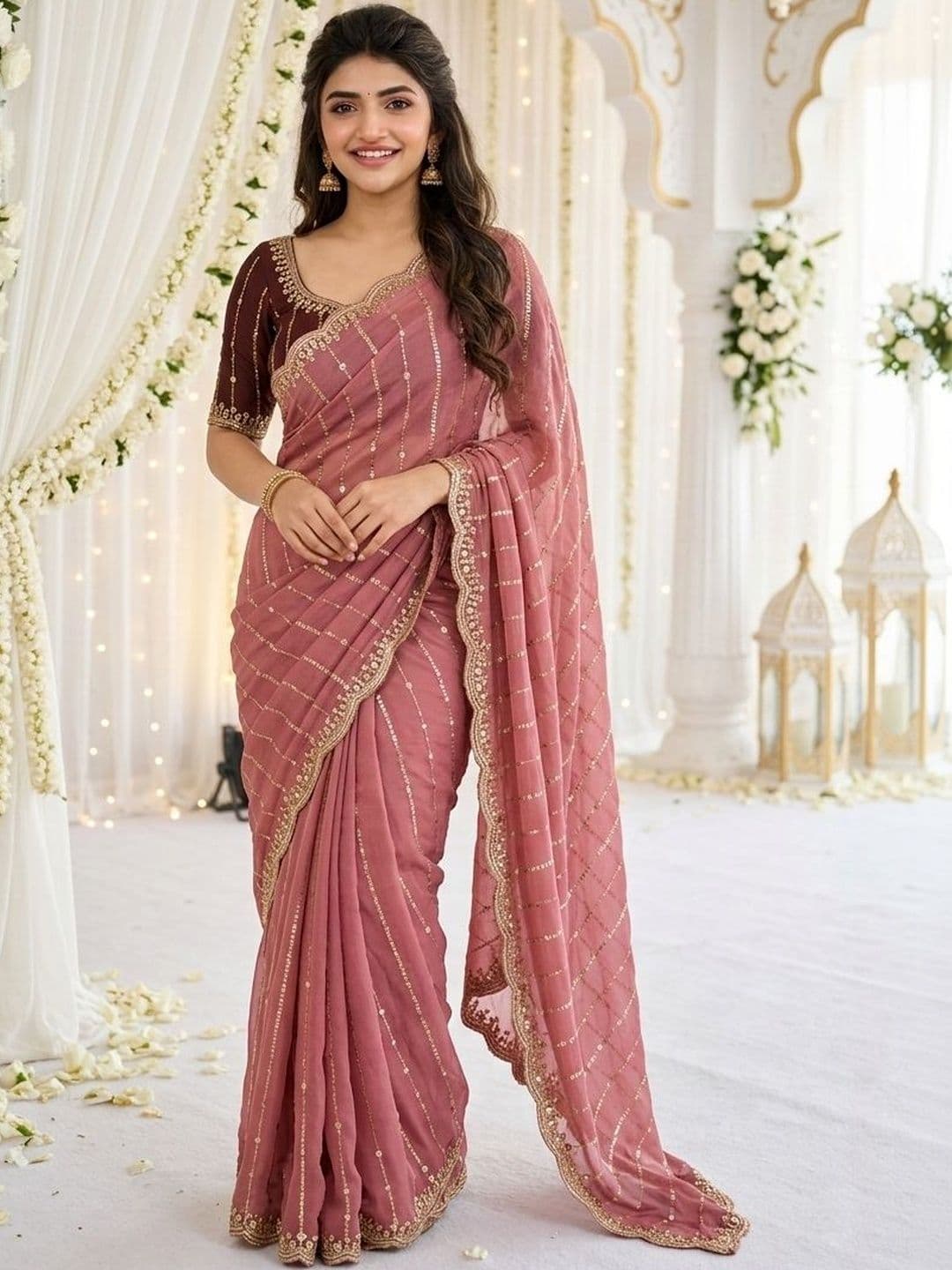 HERE&NOW Pure Georgette Heavy Work Saree - view 1