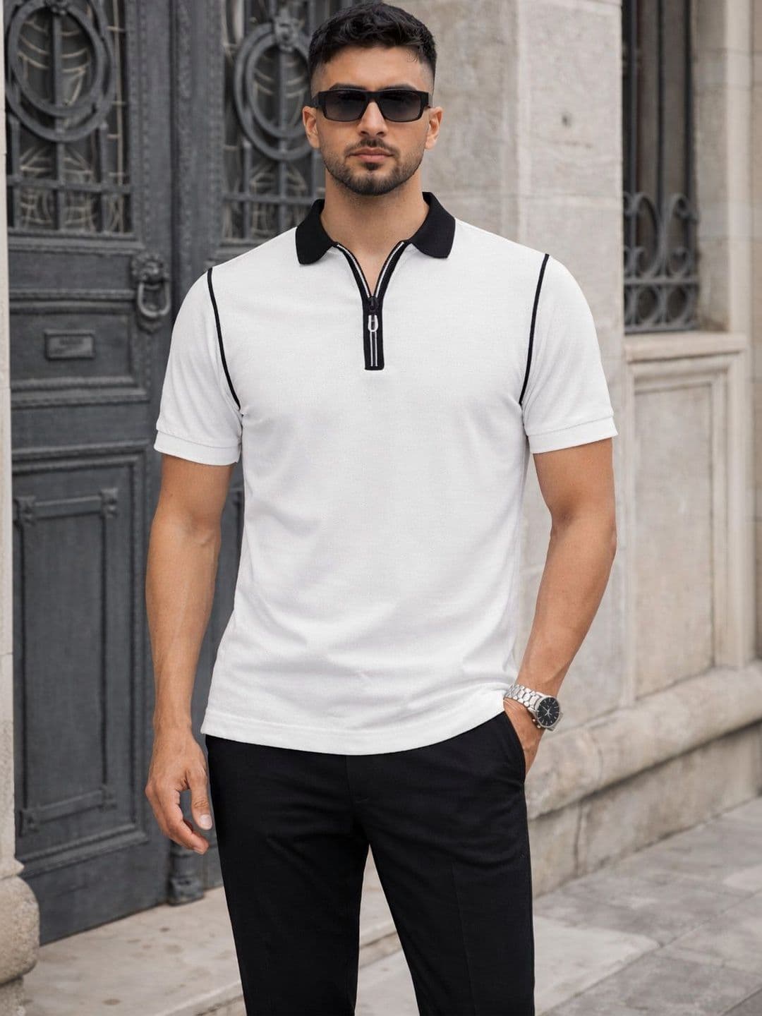 FTX Men Solid Polo Neck Half Sleeve Cotton Blend Tshirts - view 1