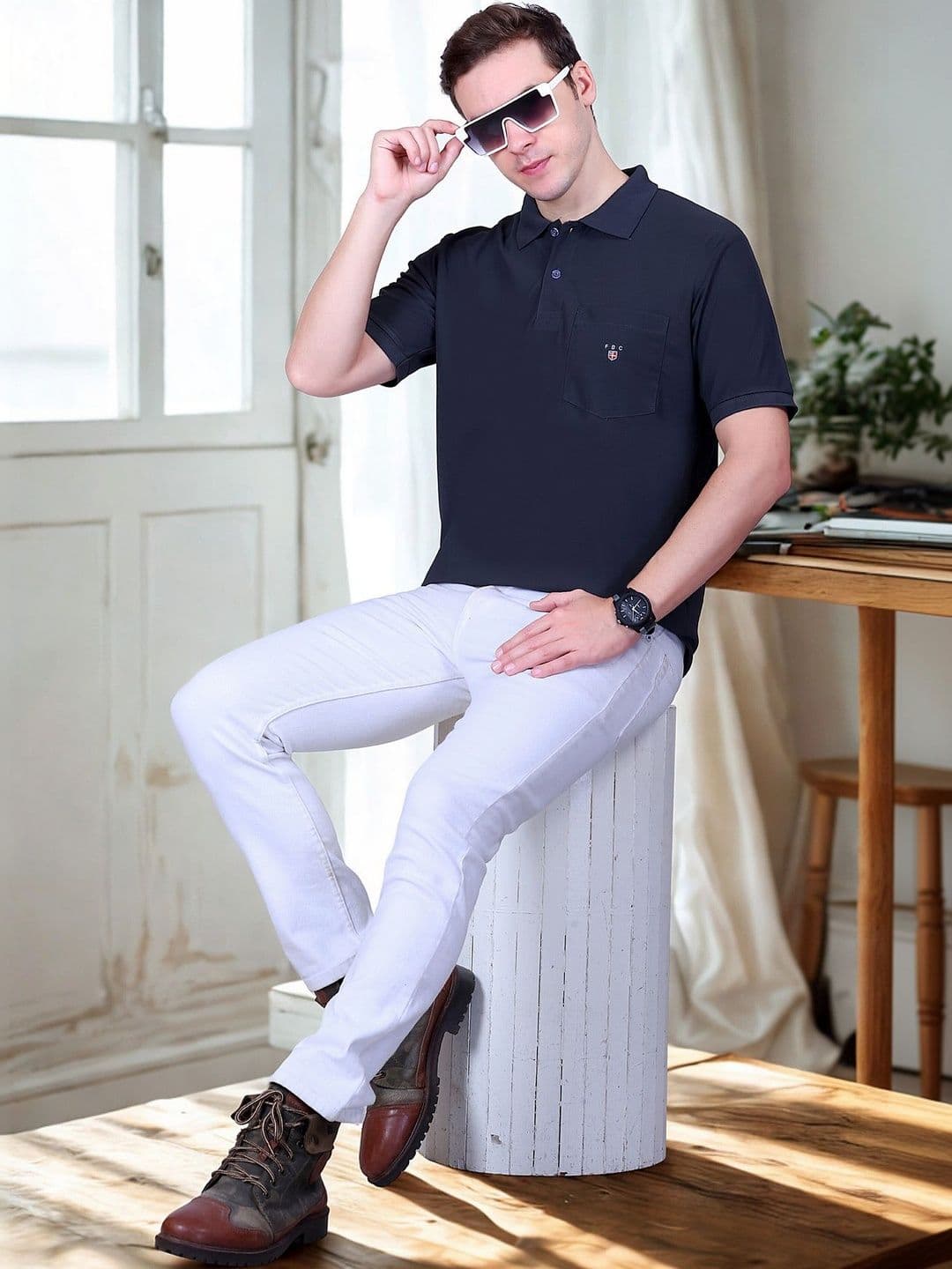 FLOSBERRY Solid Polo Chest Pocket Tshirts - view 1