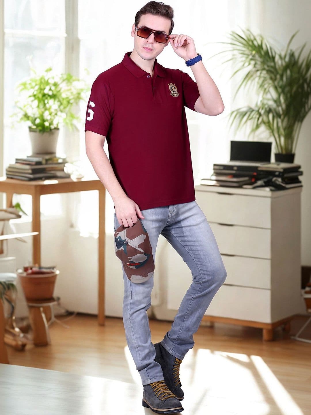 FLOSBERRY Mens Solid Polo Embroidered Chest Logo Tshirts - view 1