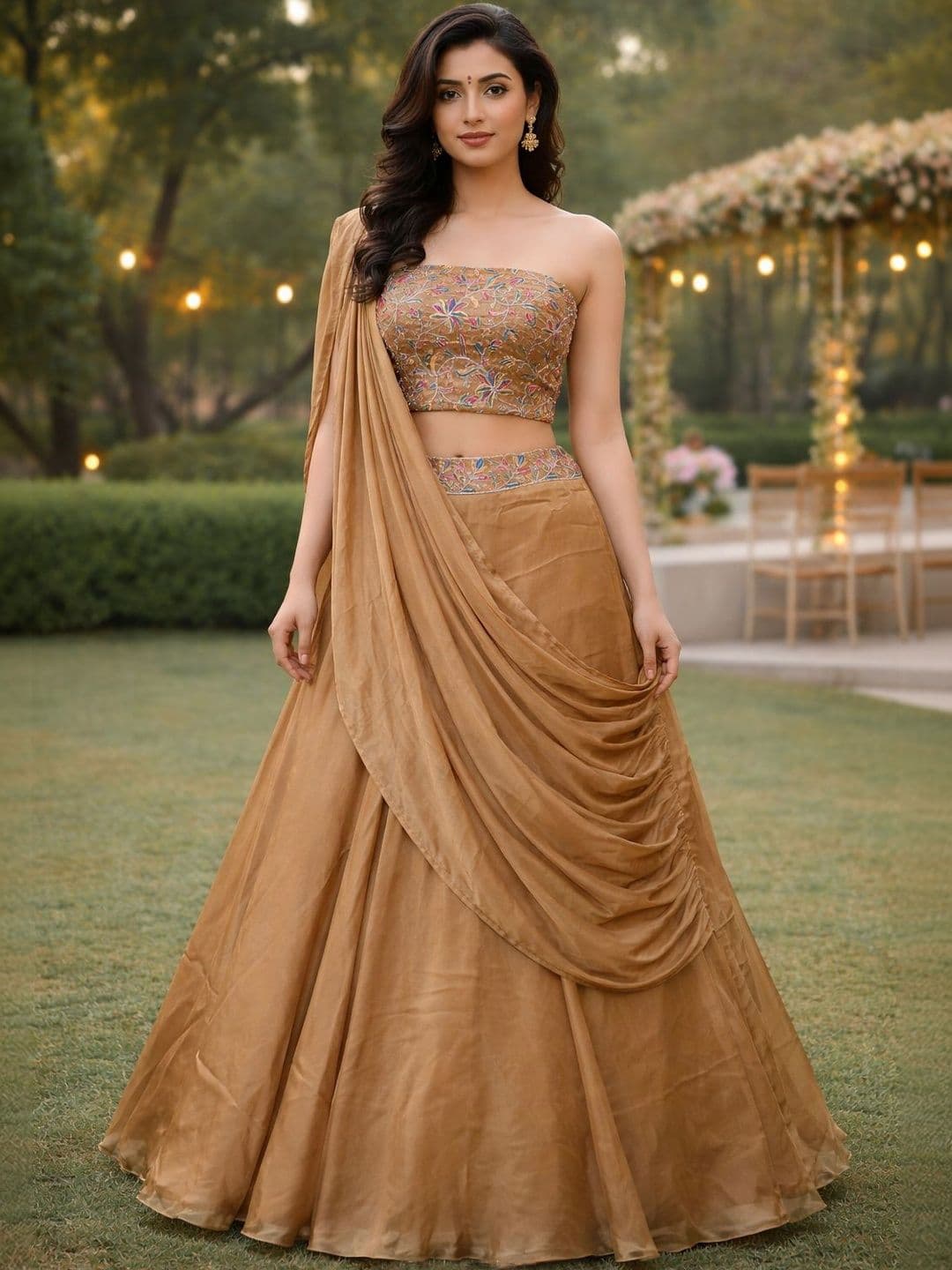 KALINI Embroidered Sequinned Ready to Wear Lehenga & Unstitched Blouse With Dupatta - view 1