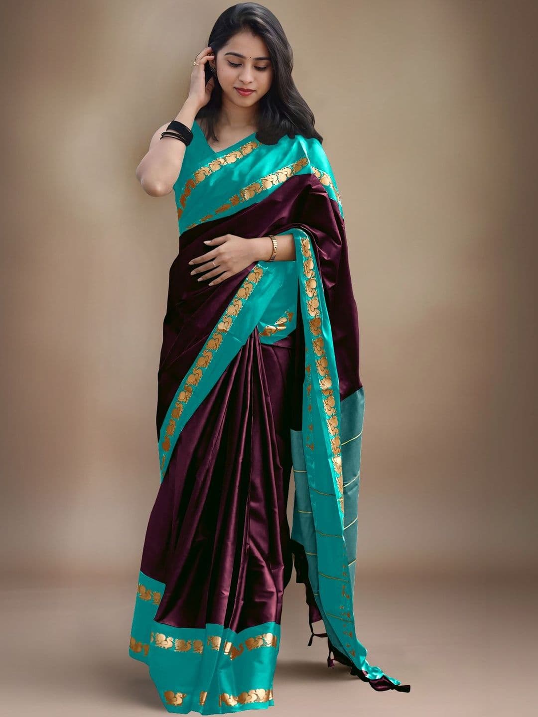 HERE&NOW Zari Silk Cotton Gadwal Saree - view 1