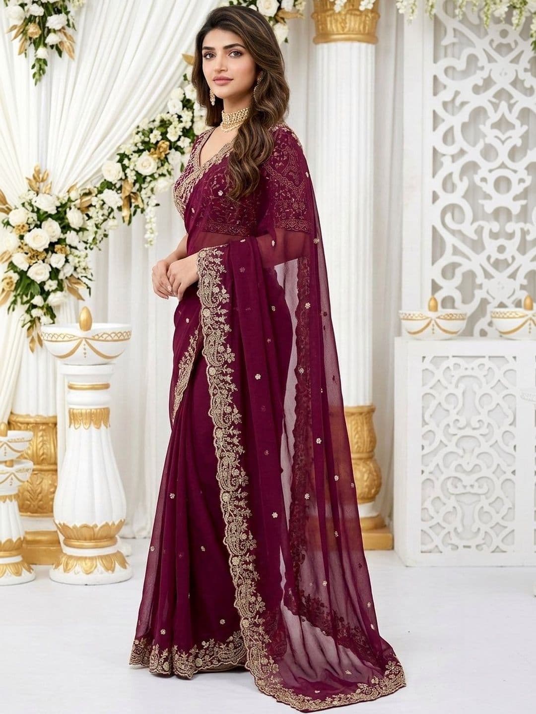 HERE&NOW Pure Georgette Heavy Work Saree - view 1