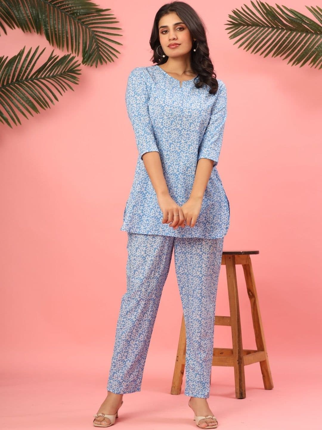 VEDANA Romantic Florals Cotton Printed Top with Trousers - view 1