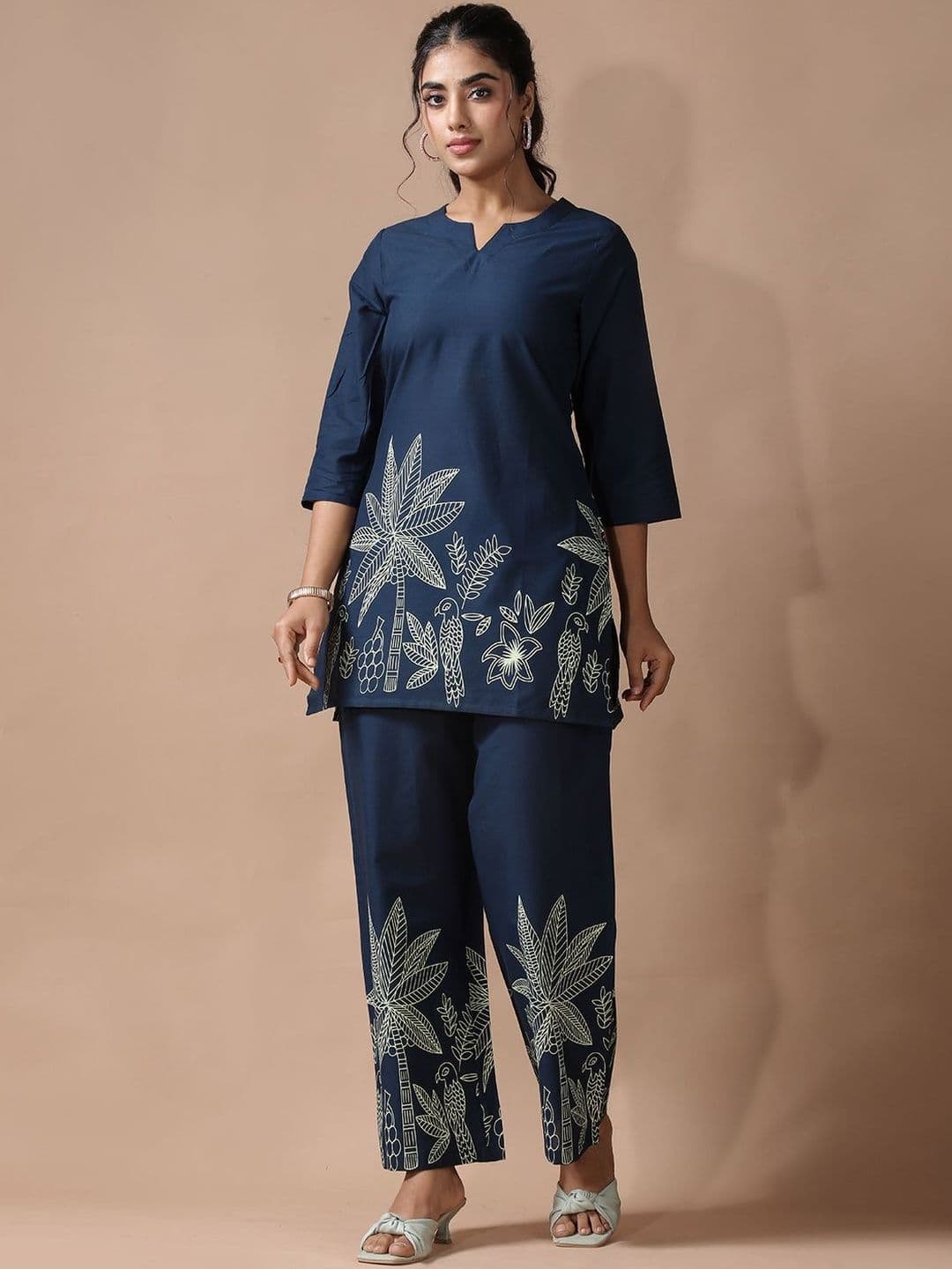 Sangria Printed Pure Cotton Tunic & Trousers Co-ords - view 1
