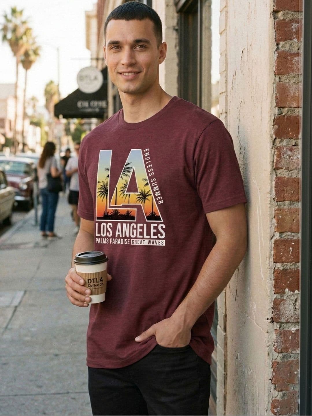 ST Trends Men Printed Round Neck Half Sleeve Cotton Blend Maroon Tshirts - view 1