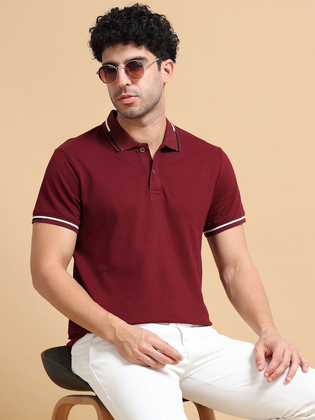 Mast & Harbour Men Polo Collar Pure Cotton T-shirt - view 1