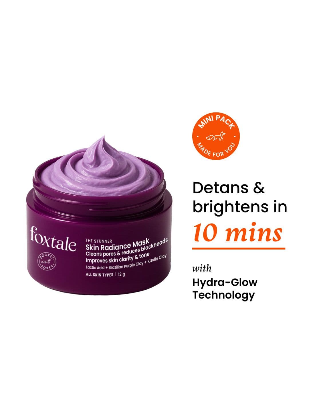 Foxtale De-Tan Skin Radiance Mask-With Lactic Acid-Brazilian Purple Clay & Kaolin Clay 12g - view 1