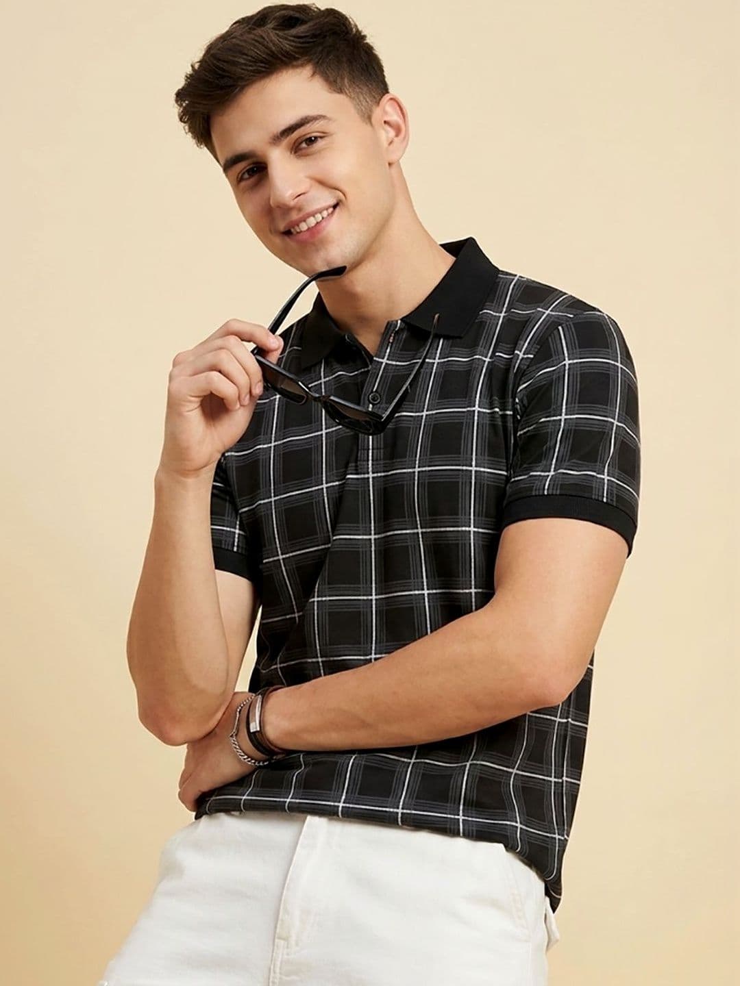 CLOUD COTTON Men Checked Polo Collar T-shirt - view 1