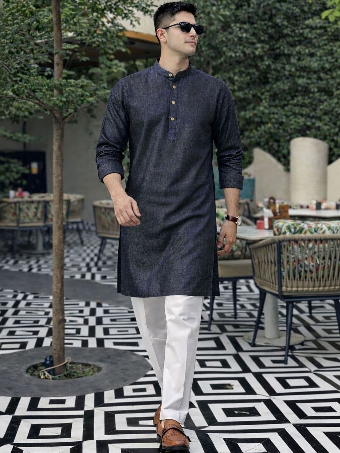 Anouk Men Cotton Linen Long Kurta - view 1