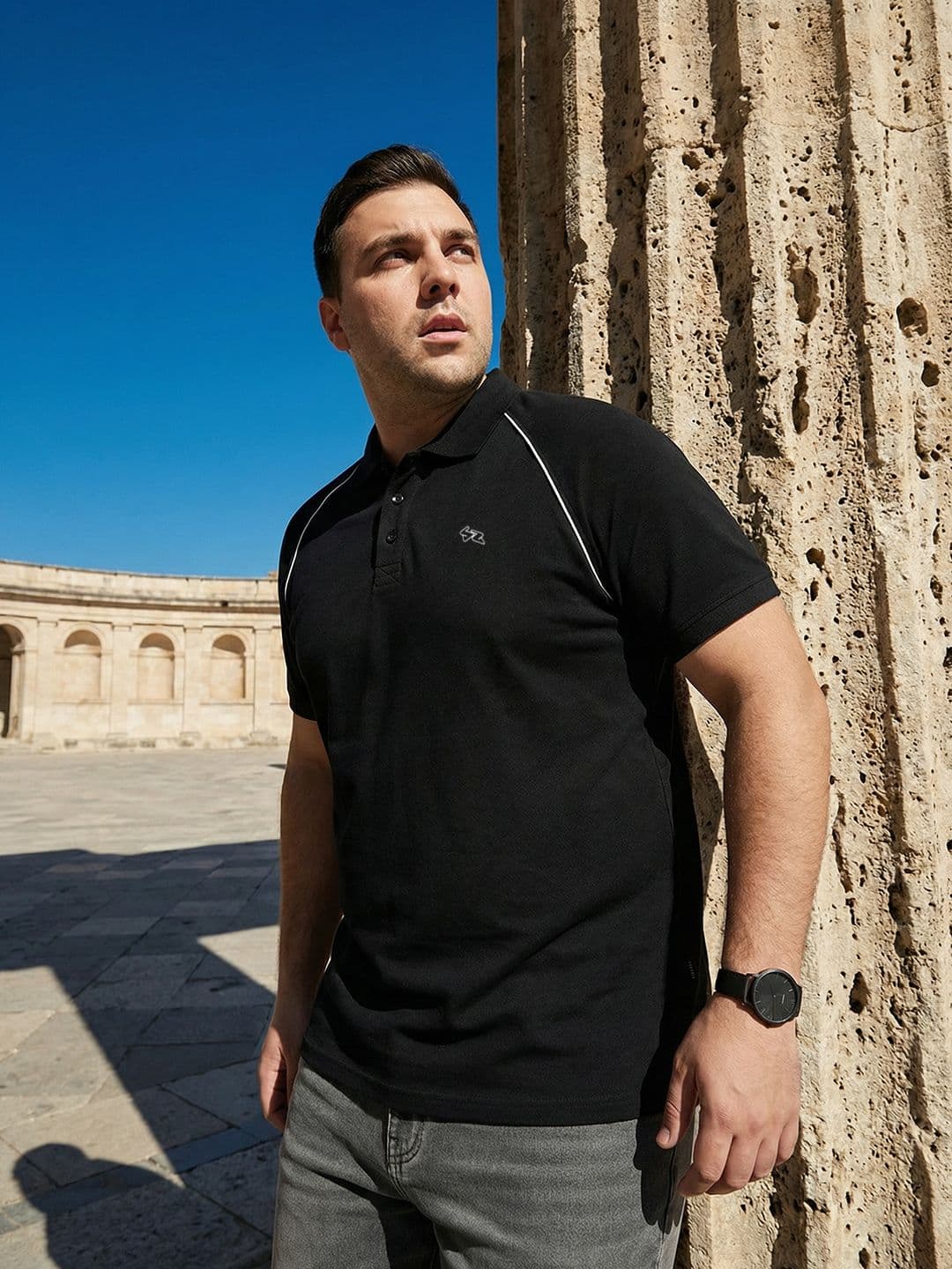 Sztori Polo Collar Striped Pure Cotton T-shirt - view 1