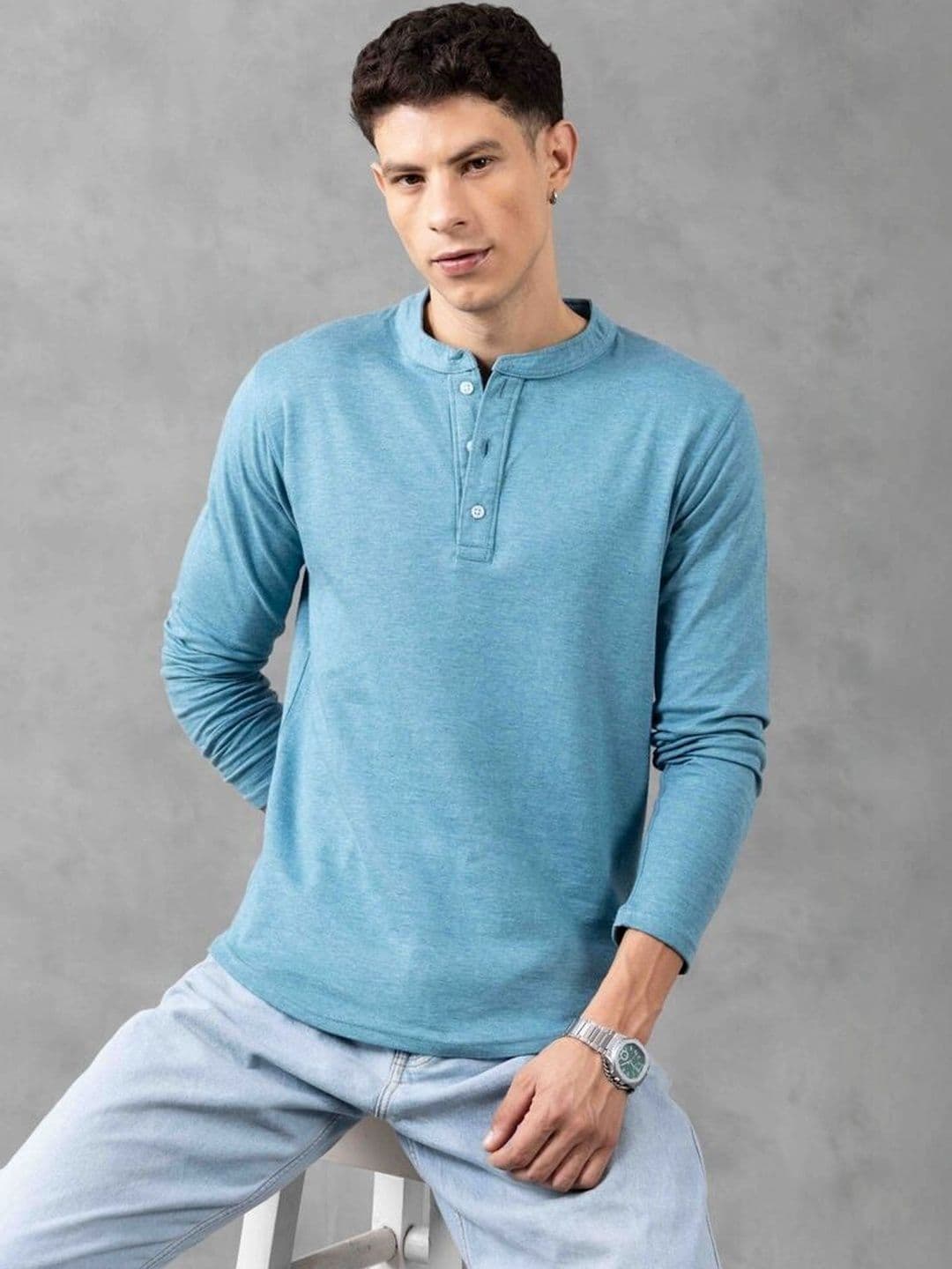 GRITSTONES Men Henley Neck Pure Cotton T-shirt - view 1