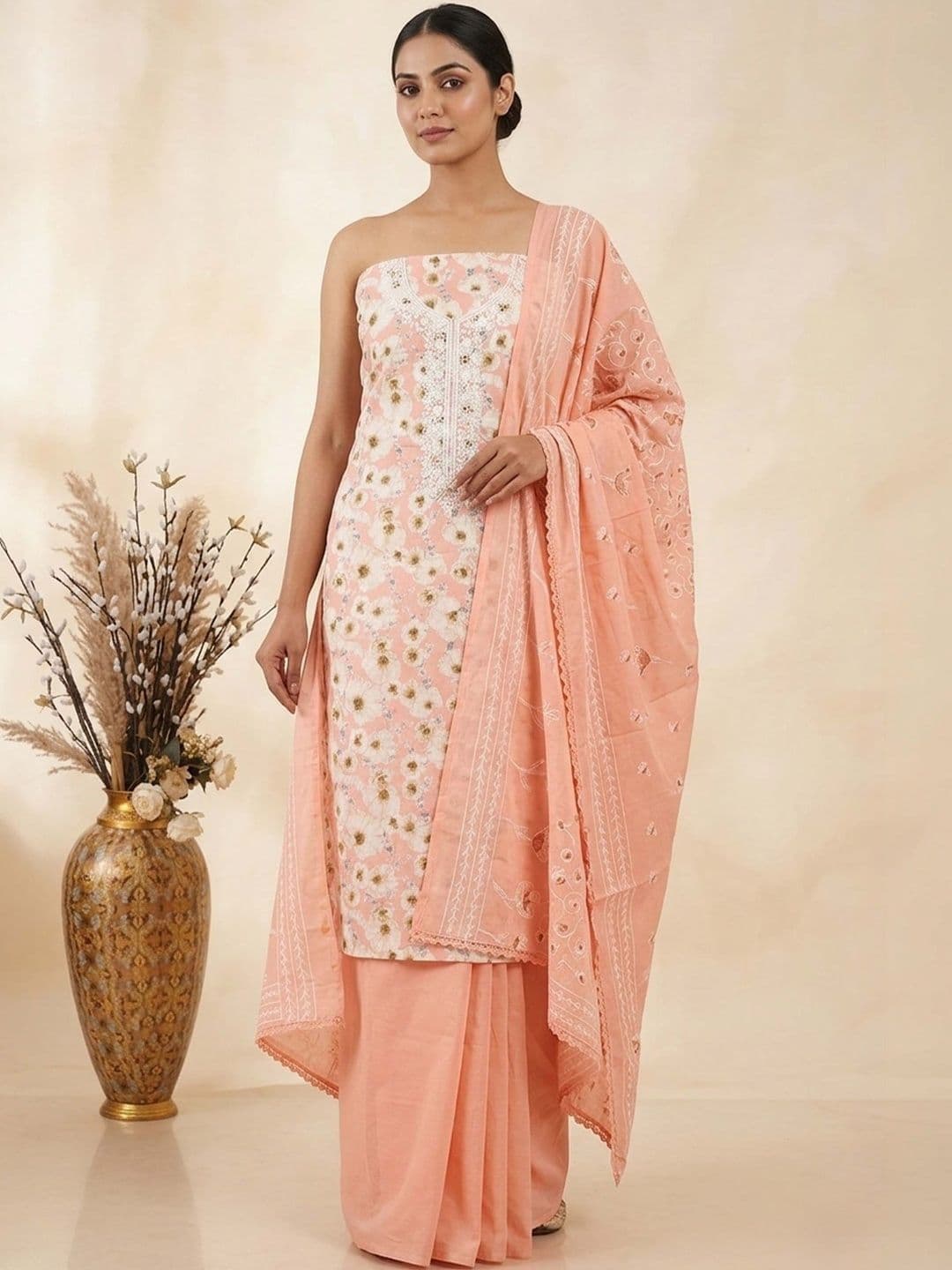 The Weavers Shop Printed Pure Cotton Unstitched Dress Material - view 1