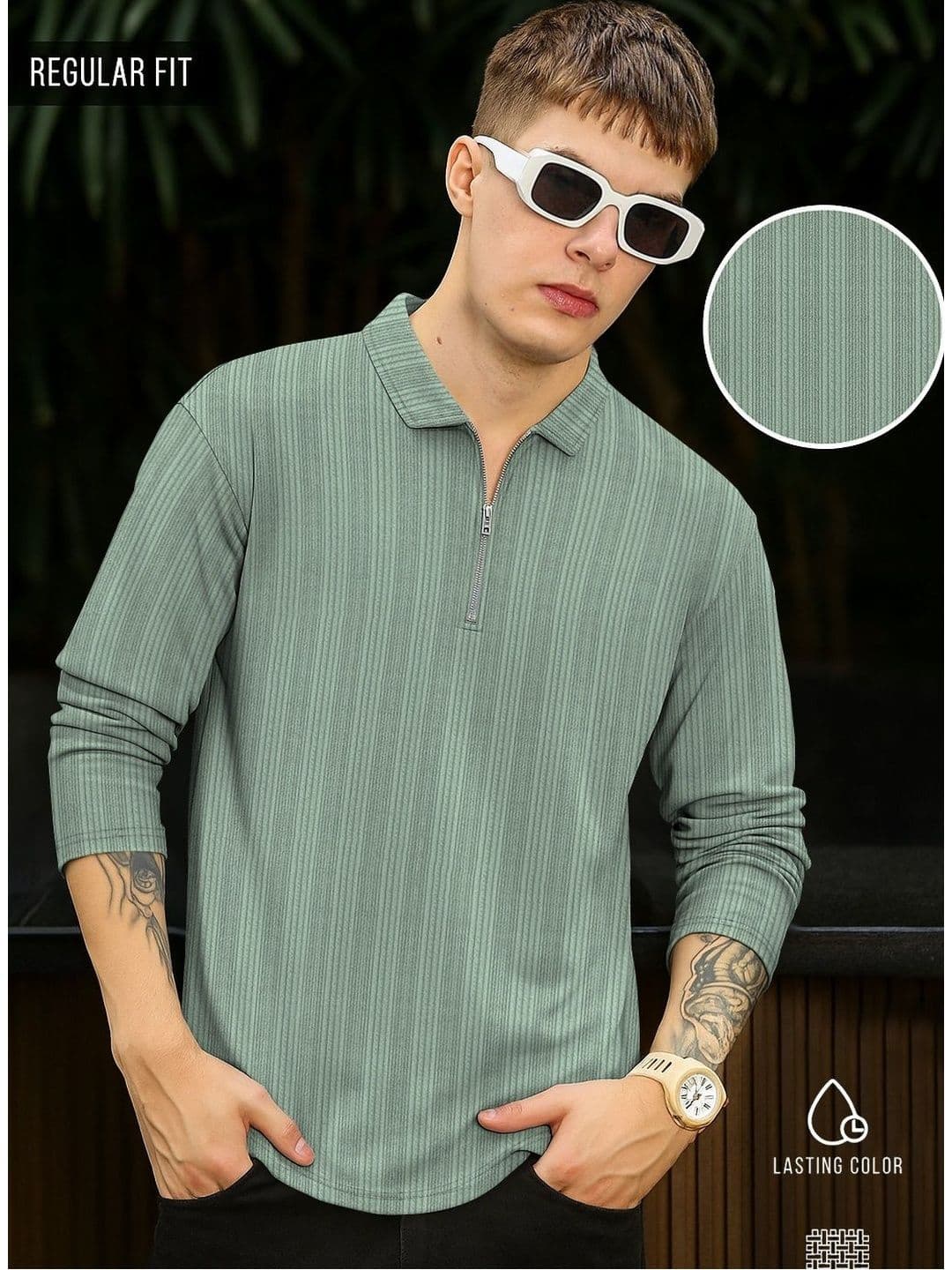 MODALEN Men Striped Polo Collar T-shirt - view 1