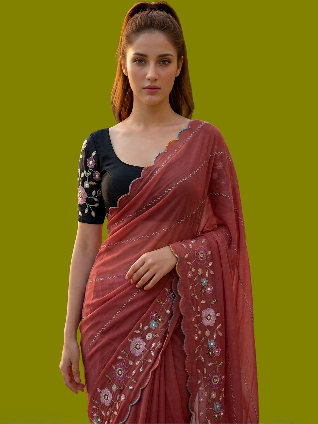 Moda Rapido Floral Sequinned Jute Silk Saree - view 1