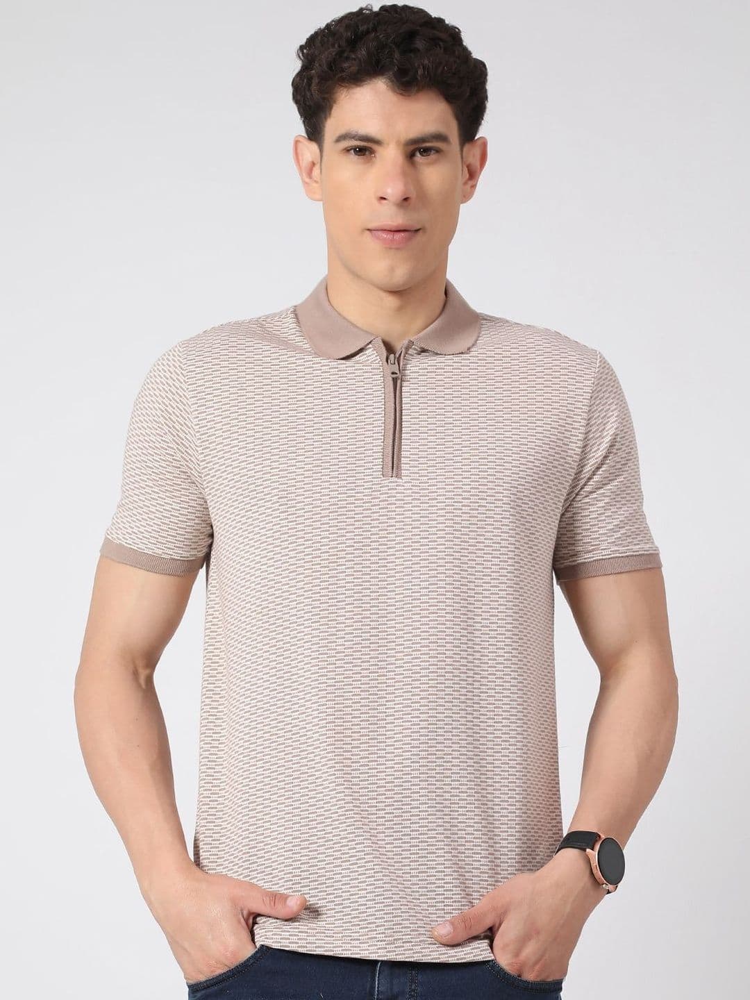 V-Mart Polo Collar Jacquard Cotton T-shirt - view 1