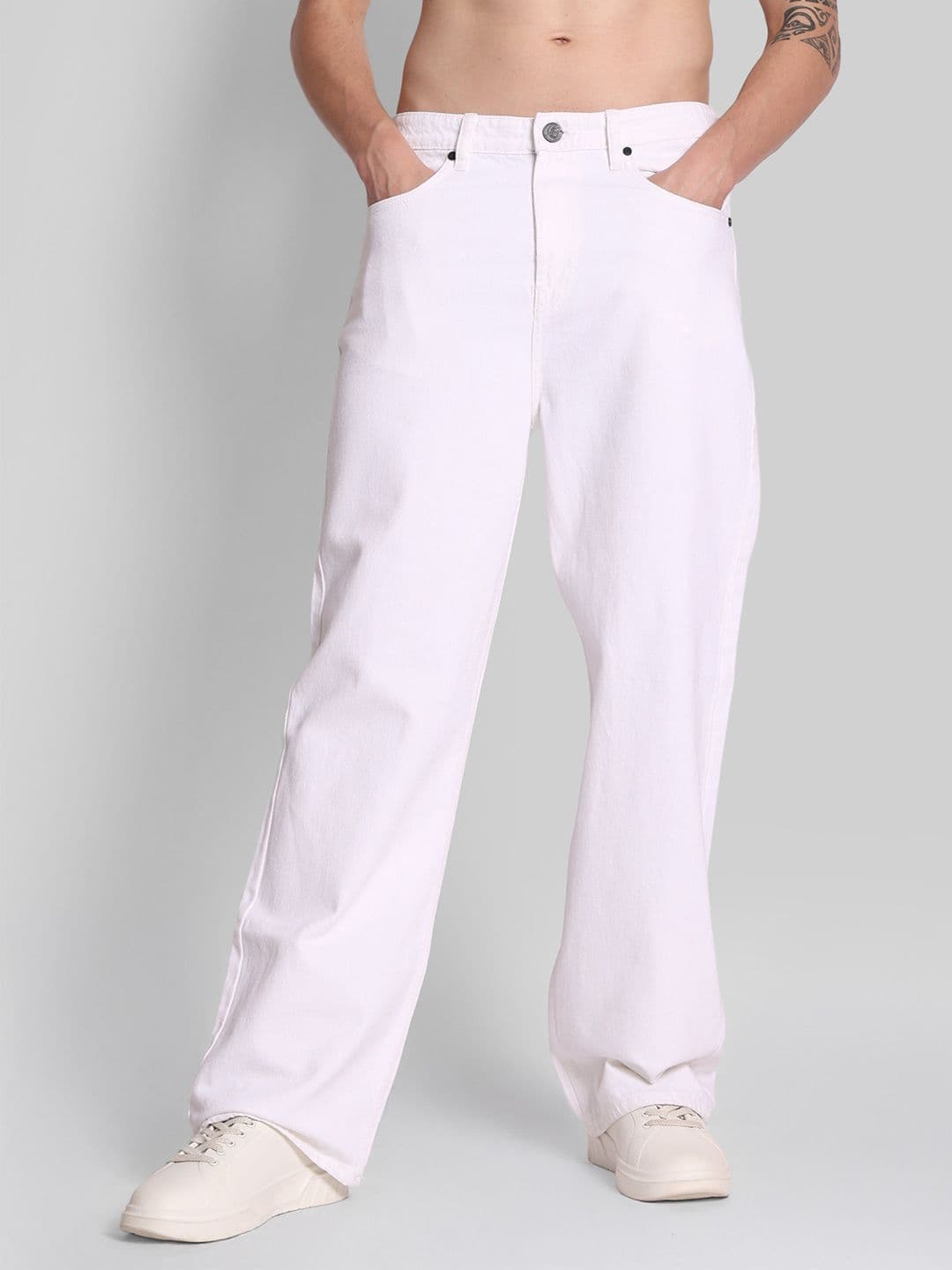 Bene Kleed Men White Wide Leg High Rise Jeans - view 1