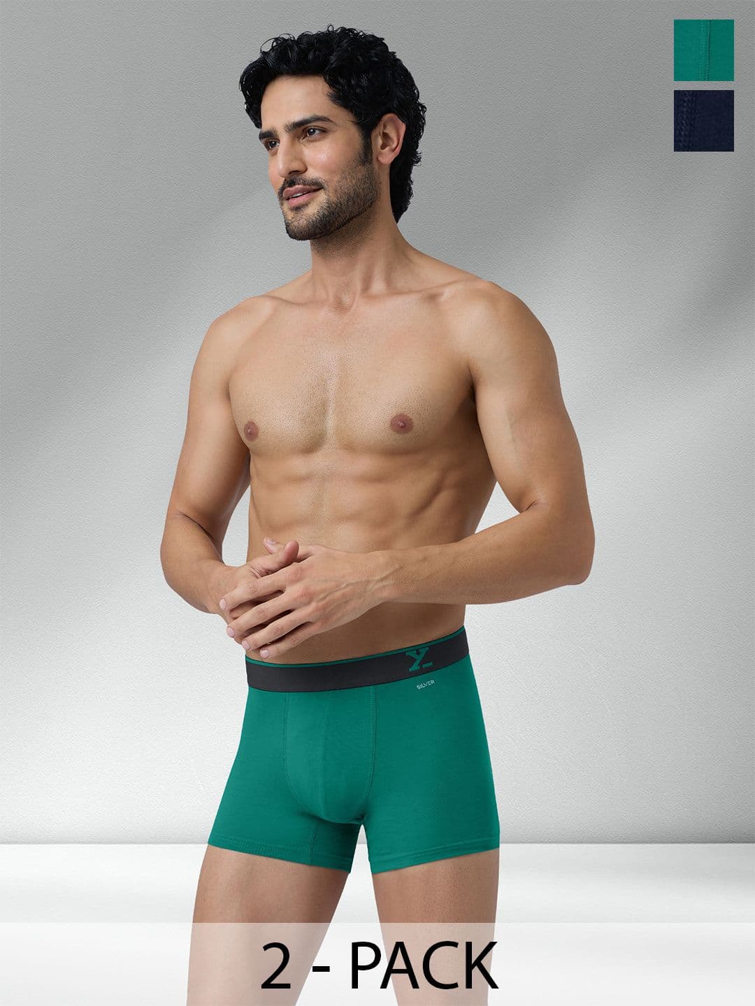 XYXX Men Pack Of 2 Traq Silver Cotton Trunk - view 1