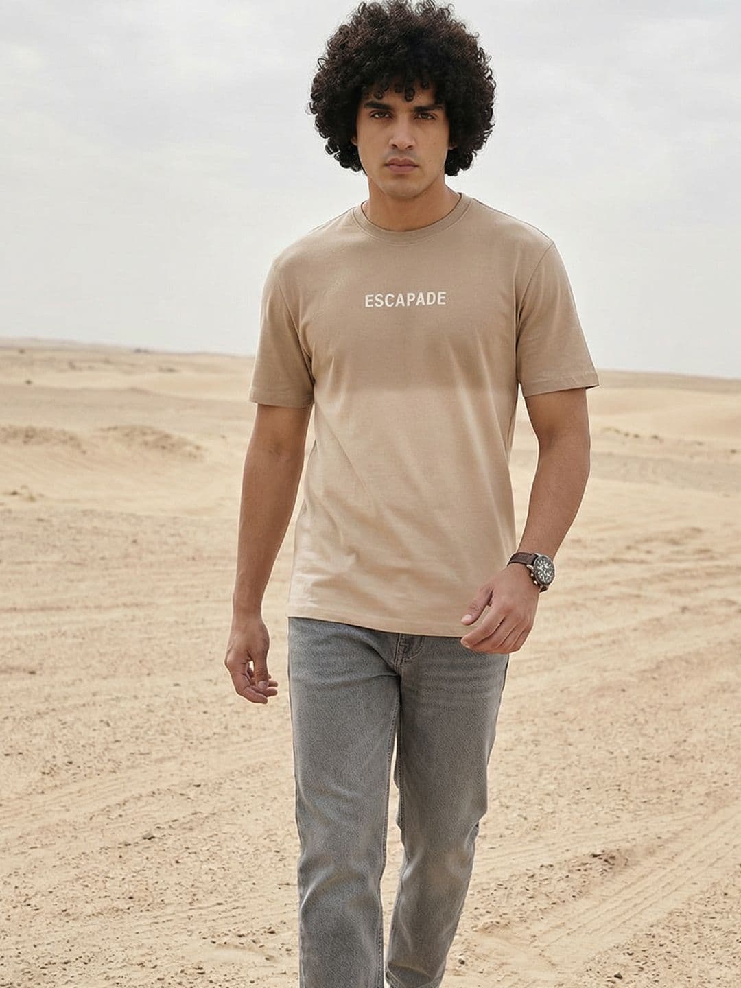 The Roadster Life Co. Dyed Effect Typography Printed Pure Cotton T-shirt - view 1