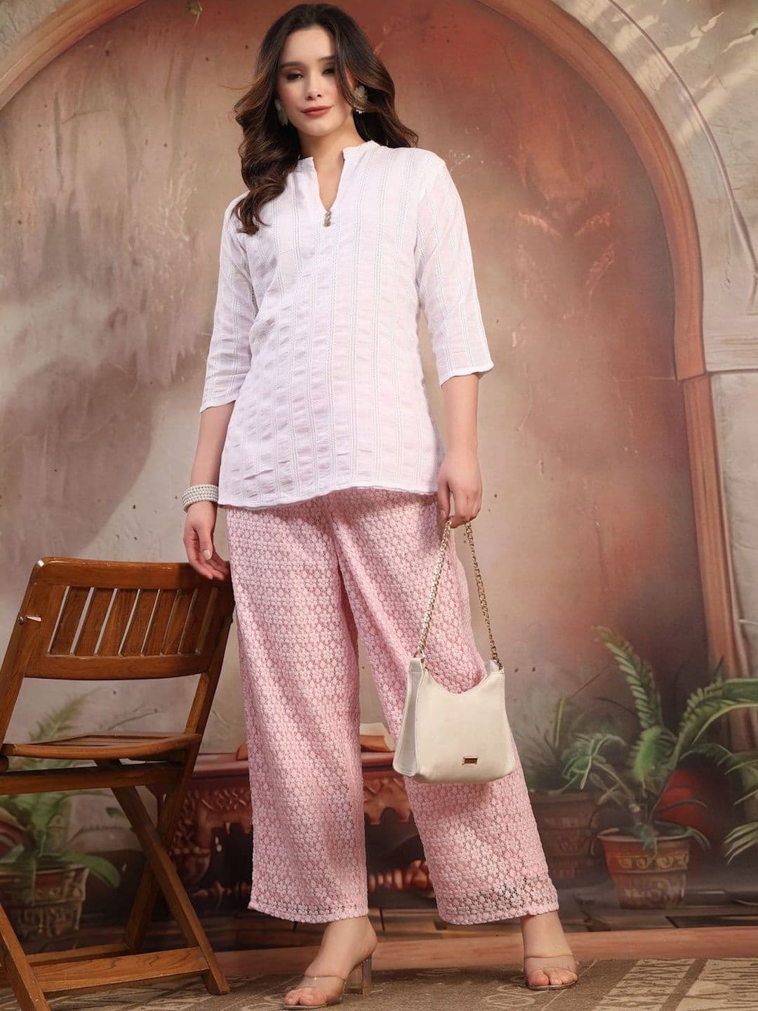 Sangria Self Design Straight Palazzos - view 1