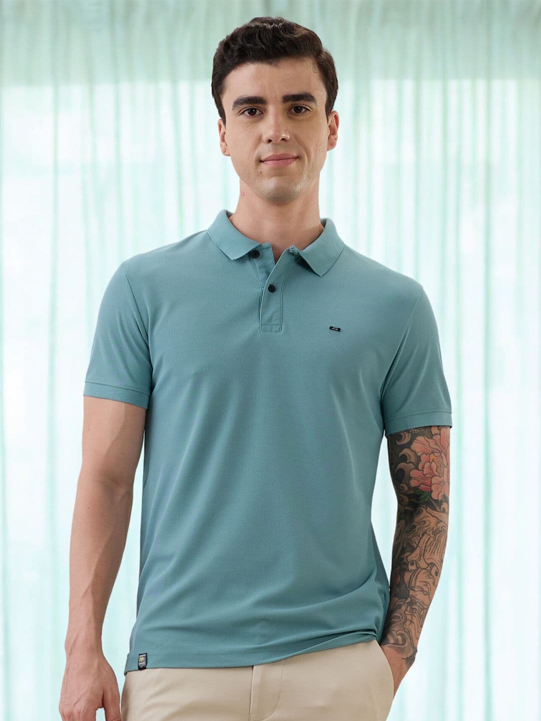 Nostrum Cherry Half Sleeve Seagreen Plain Polo T-shirt - view 1