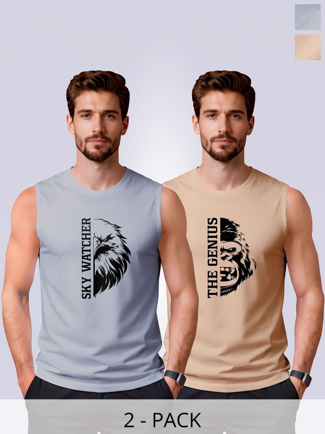 I&D Pack Of 2 Men Printed Round Neck Sleeveless T-shirt - view 1