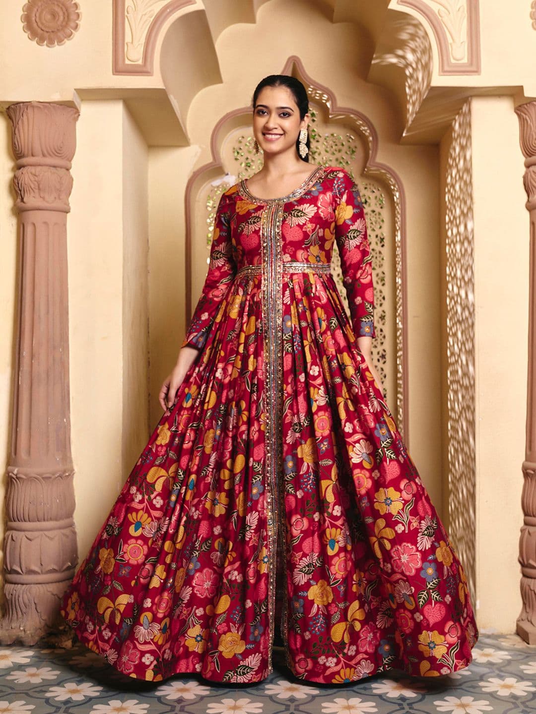 MADHURAM Printed Round Neck Gown Maxi Dress - view 1