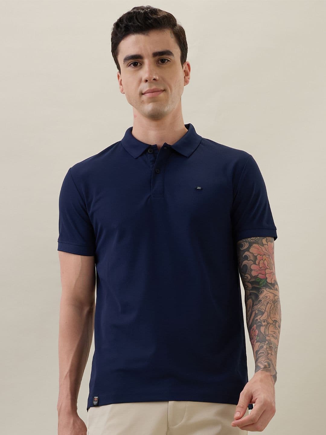 Nostrum Cherry Half Sleeve Navy Plain Polo T-shirt - view 1