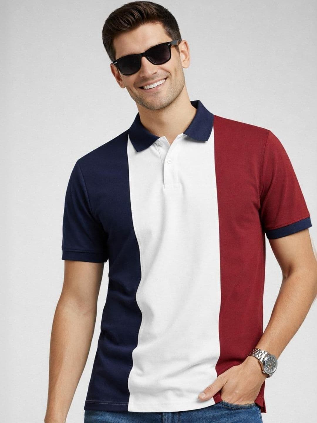 HERE&NOW Men Colourblocked Polo Collar T-shirt - view 1