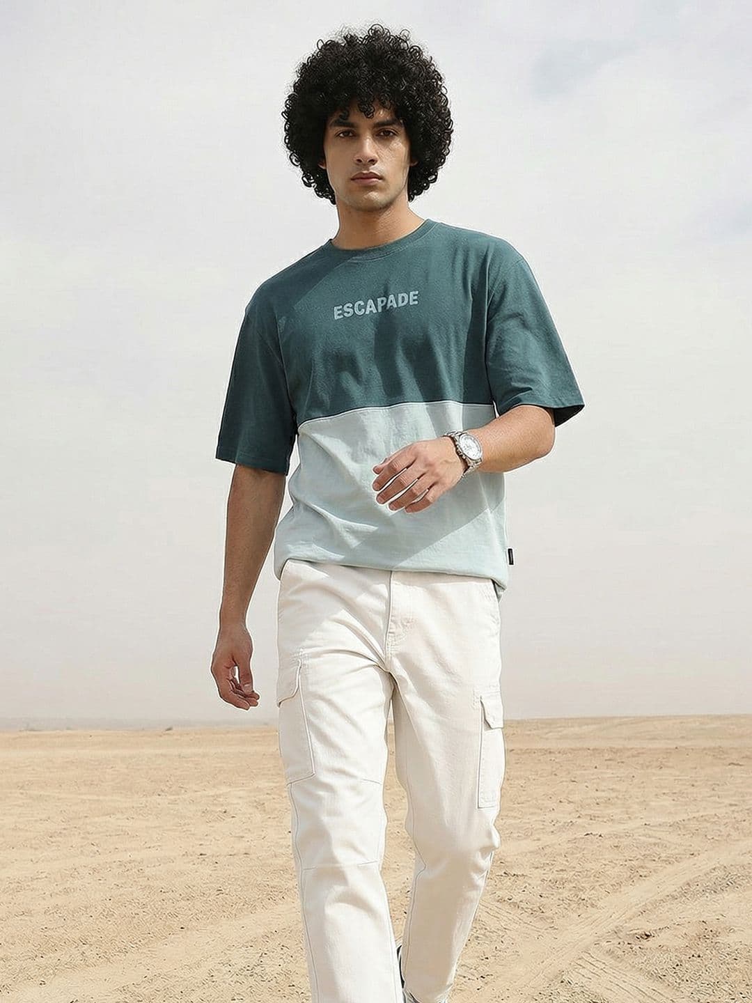 The Roadster Life Co. Dyed Effect Typography Printed Pure Cotton T-shirt - view 1