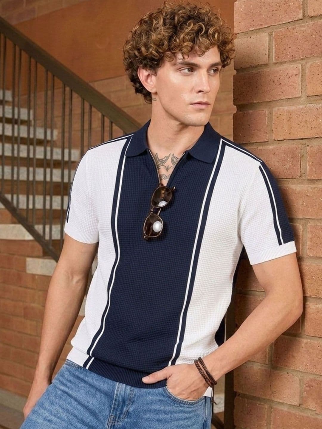THE BEETEL HOUSE Men Colourblocked Polo Collar T-shirt - view 1
