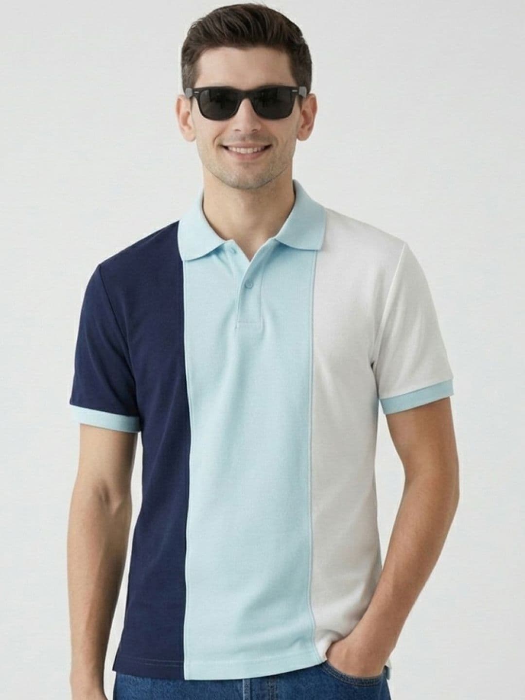 HERE&NOW Men Colourblocked Polo Collar T-shirt - view 1
