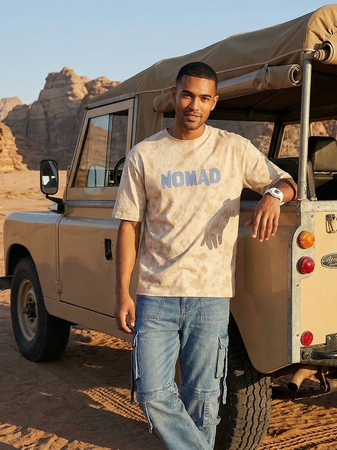 The Roadster Life Co. Oversized Fit Dyed Effect Typography Printed Pure Cotton T-shirt - view 1