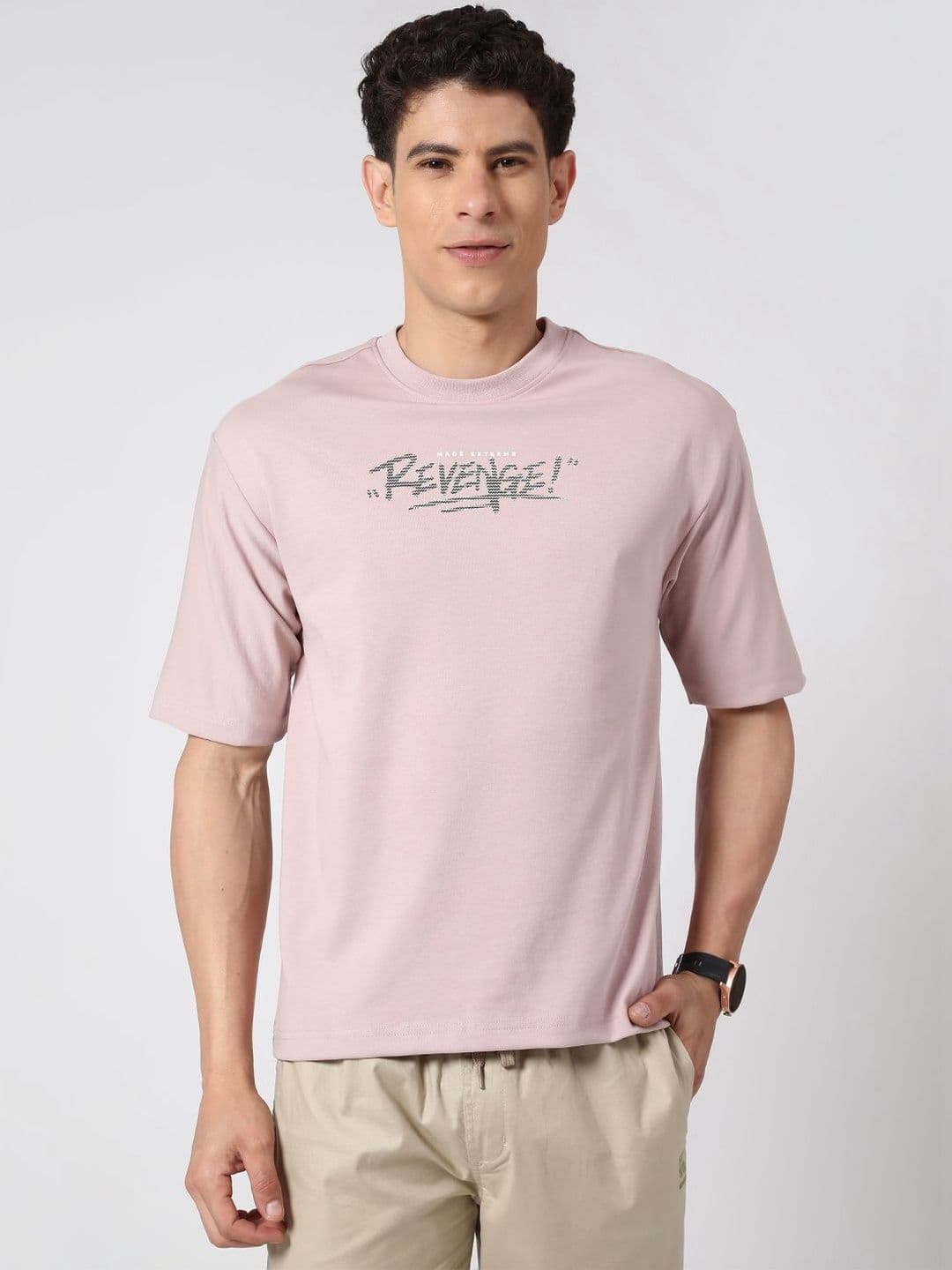 V-Mart Men Graphic Printed Round Neck Cotton Boxy T-shirt - view 1