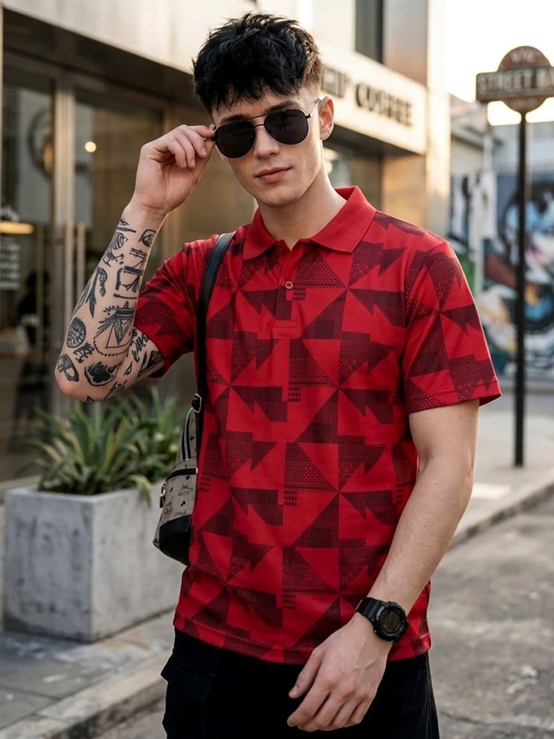 glitchez Men Printed Polo Collar T-shirt - view 1