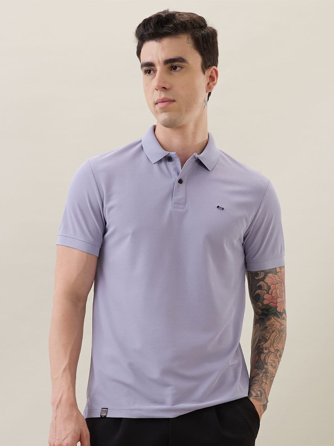 Nostrum Cherry Half Sleeve Lavender Plain Polo T-shirt - view 1