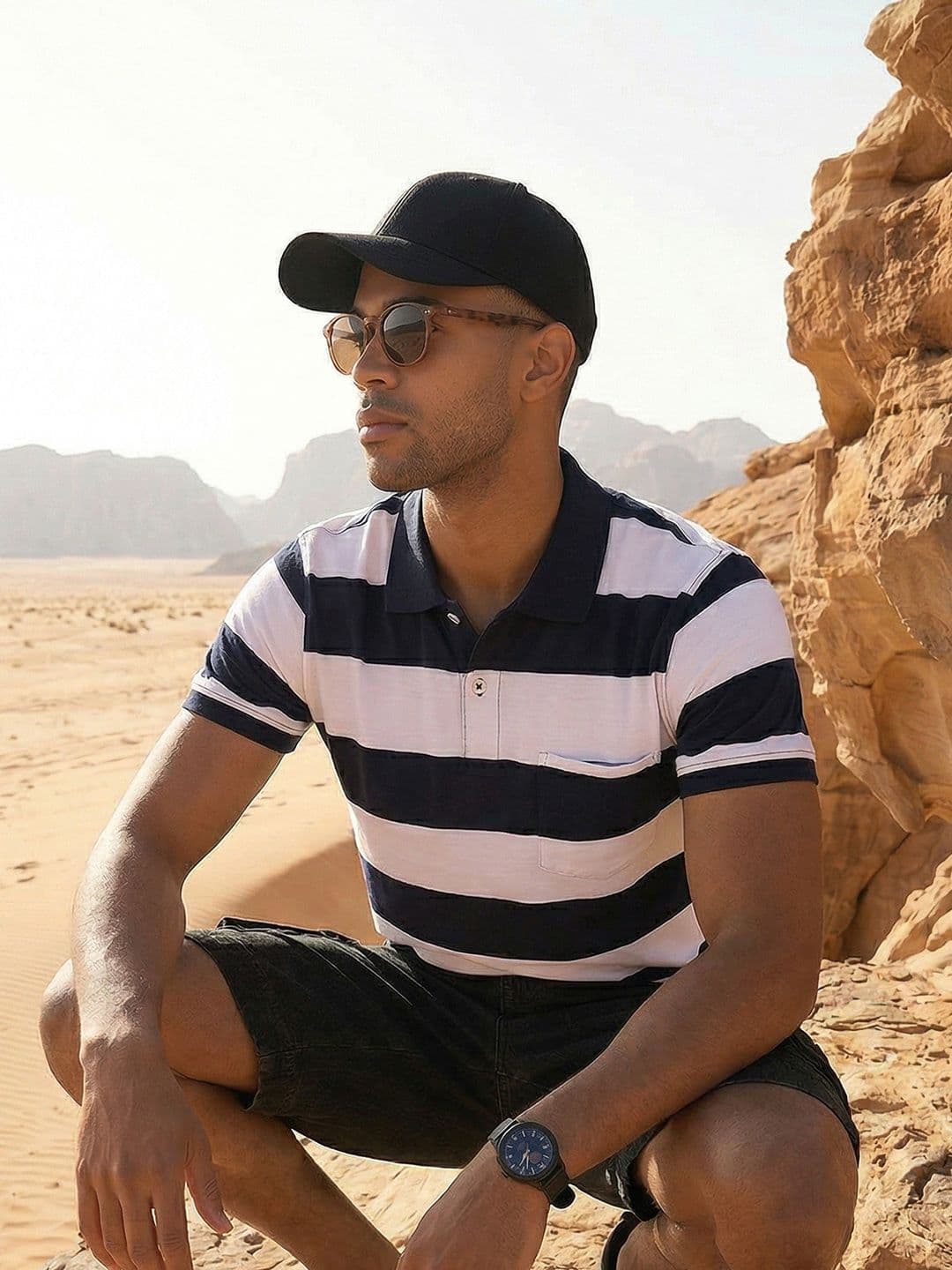 The Roadster Life Co. Striped Polo Collar Pure Cotton T-shirt - view 1