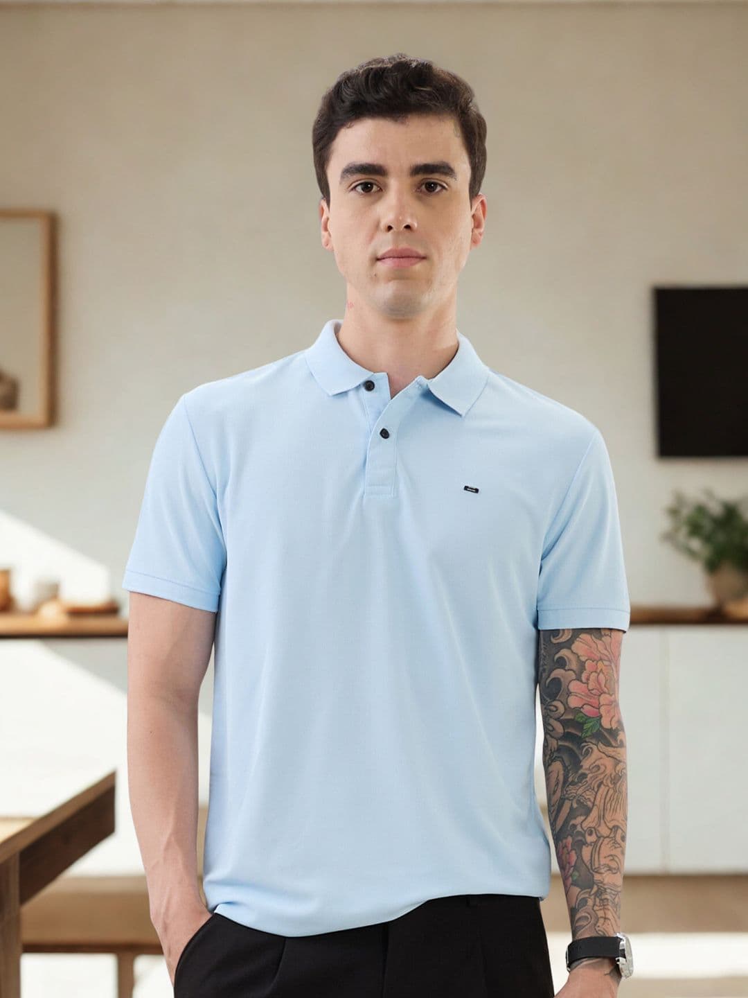 Nostrum Cherry Half Sleeve Sky Plain Polo T-shirt - view 1