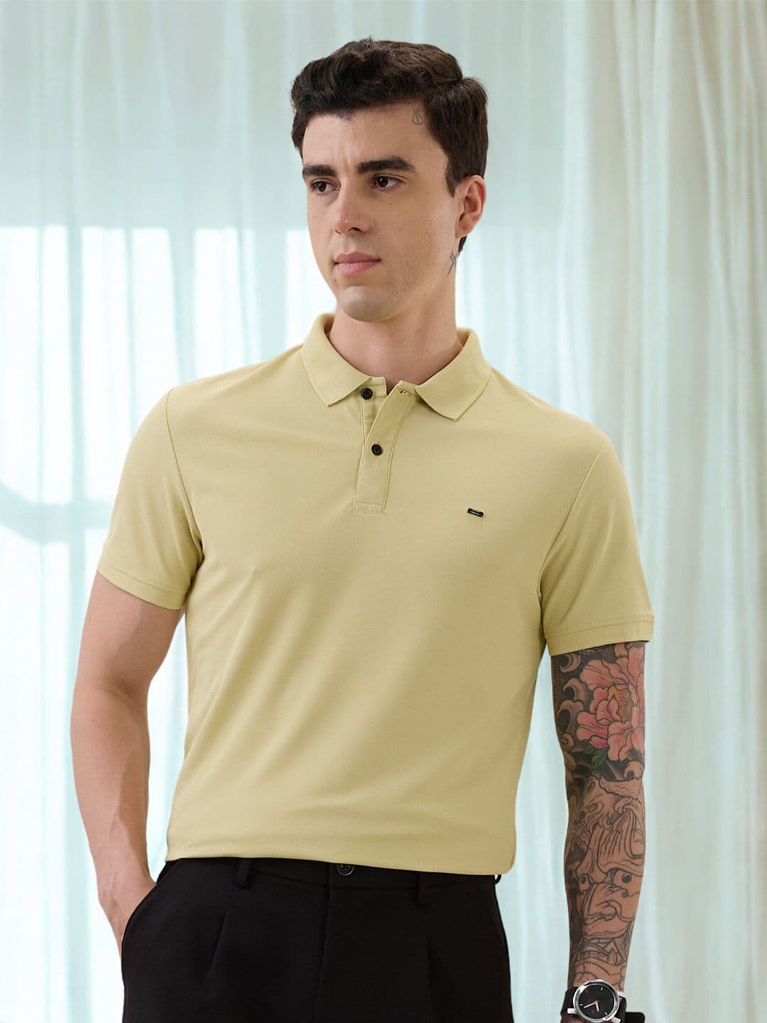 nostrum Men Solid Polo Collar Slim Fit T-shirt - view 1