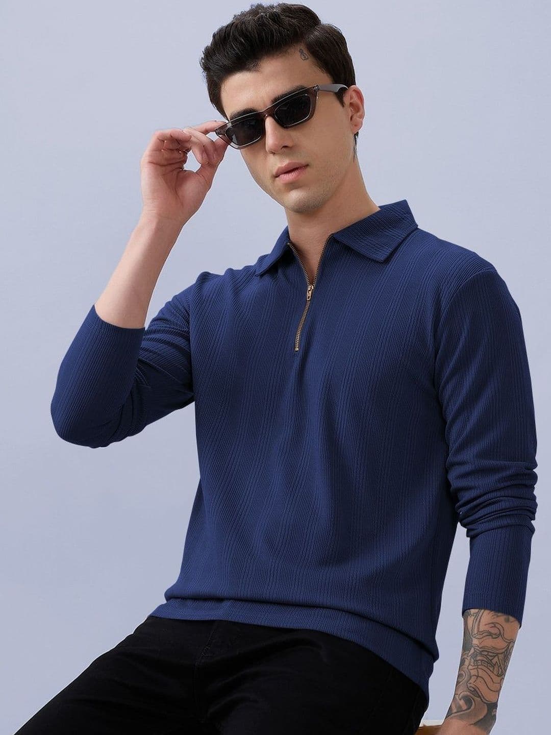 MODALEN Men Striped Polo Collar T-shirt - view 1