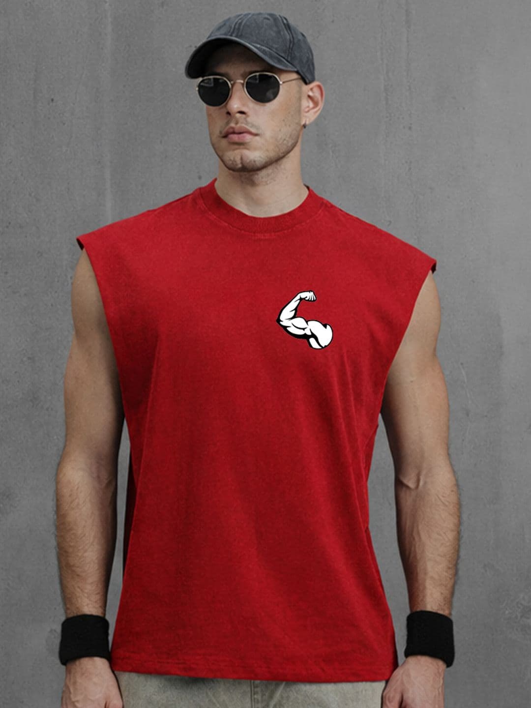CARRO ARMATO Graphic Printed Round Neck No Sleeves Oversized Cotton T-shirt - view 1