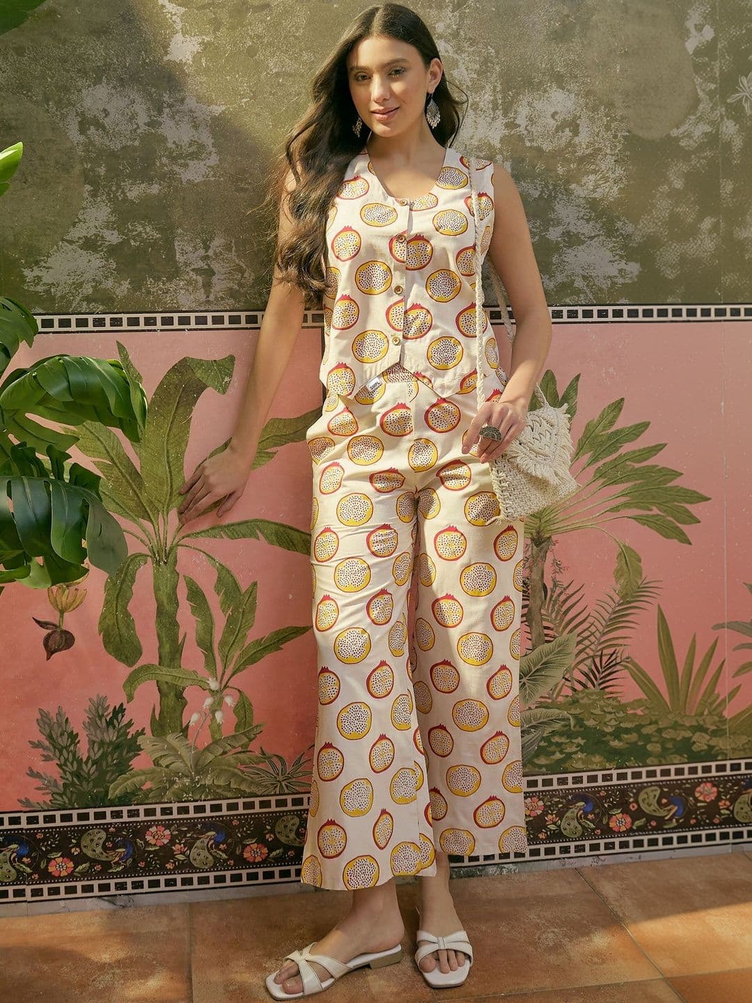 Sangria Floral Cotton Printed Vest Top with Trousers - view 1