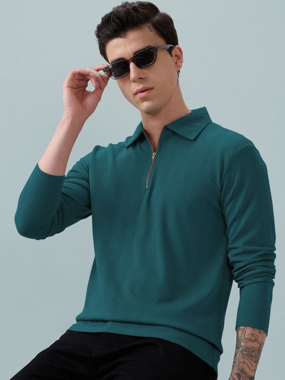 MODALEN Men Striped Polo Collar T-shirt - view 1