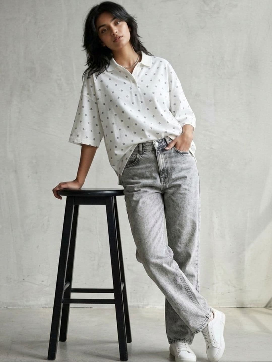 SZN Women Printed Polo Collar T-shirt - view 1