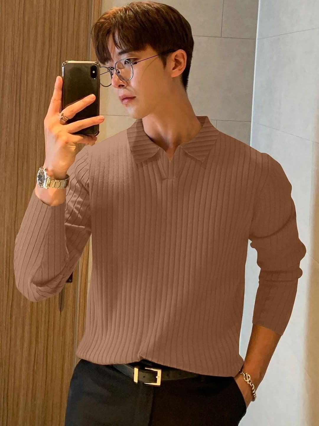 MODALEN Men Textured Polo Collar Tshirts - view 1